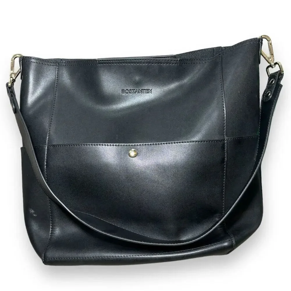 BOSTANTEN Women's Black Leather Hobo Bag